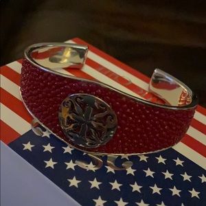 Rustic cuff -Red w/silver - pillow/box never worn